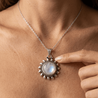 Sterling Silver Moonstone Sun Pendant Necklace