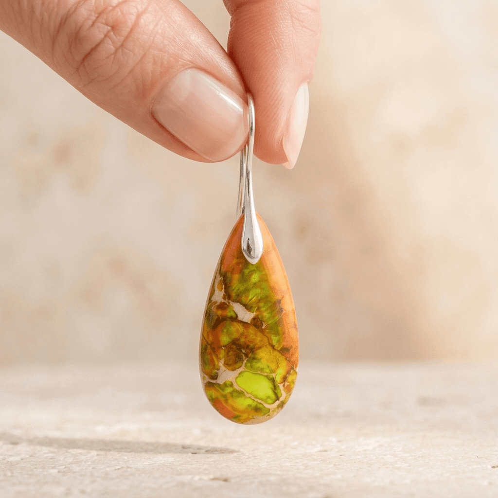 Orange Jasper Silver Teardrop Earrings
