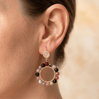 Multicolor Tourmaline Gold Beaded Circle Earrings