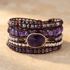 Purple Amethyst Gold Oval Wrap Bracelet