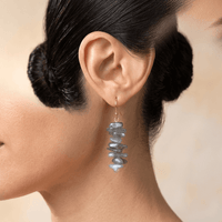 Natural Labradorite Gold Stacked Drop Earrings
