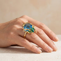 Gold Blue Green Gradient Cushion Ring