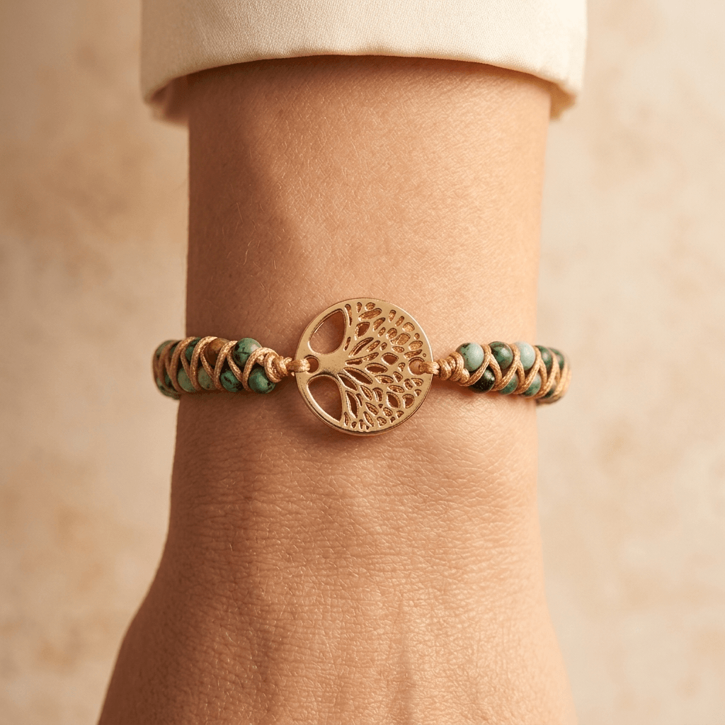 Natural African Turquoise Gold Tree Of Life Bracelet