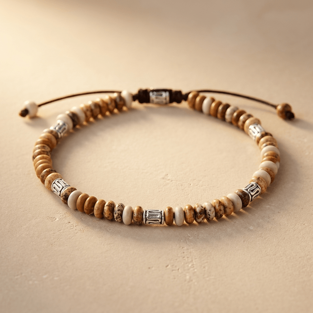Natural Jasper Disc Beaded Brown Bracelet