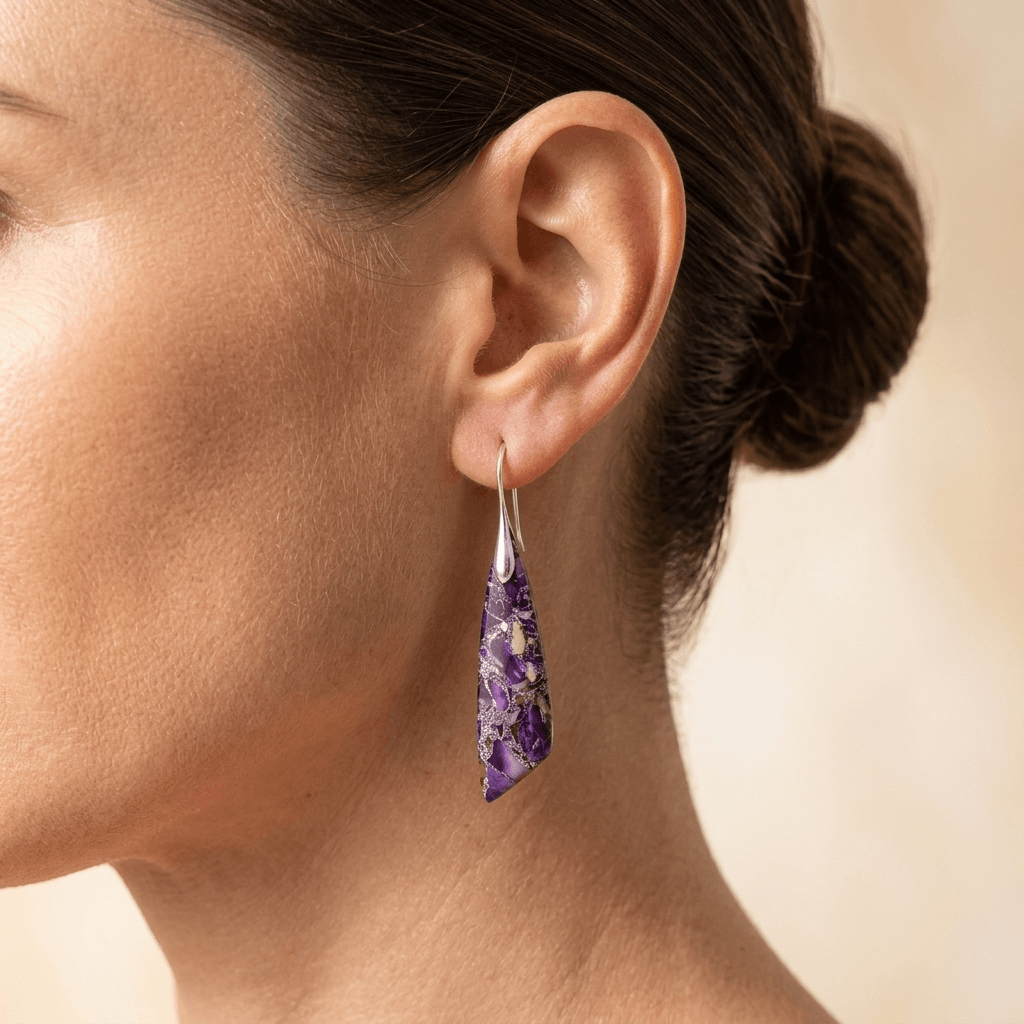 Purple Jasper Silver Teardrop Drop Earrings