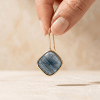 Blue Apatite Gold Cushion Drop Earrings