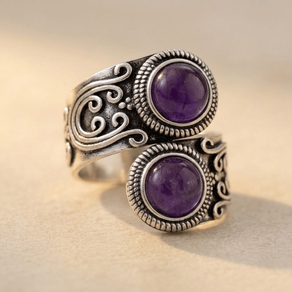 Vintage Silver Amethyst Dual Stone Ring