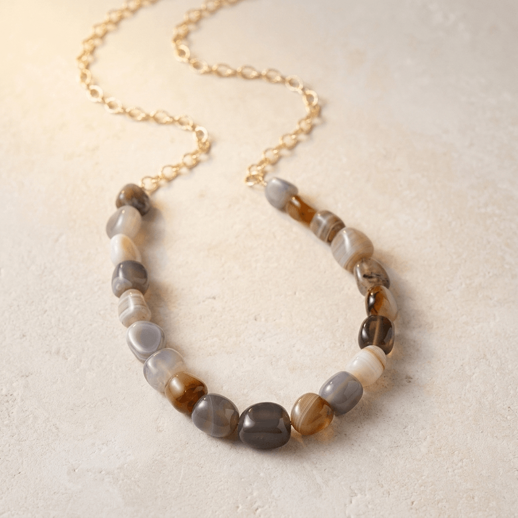 Natural Botswana Agate Chunky Beaded Necklace