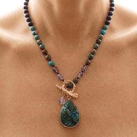 Ocean Jasper Amethyst Gold Teardrop Necklace