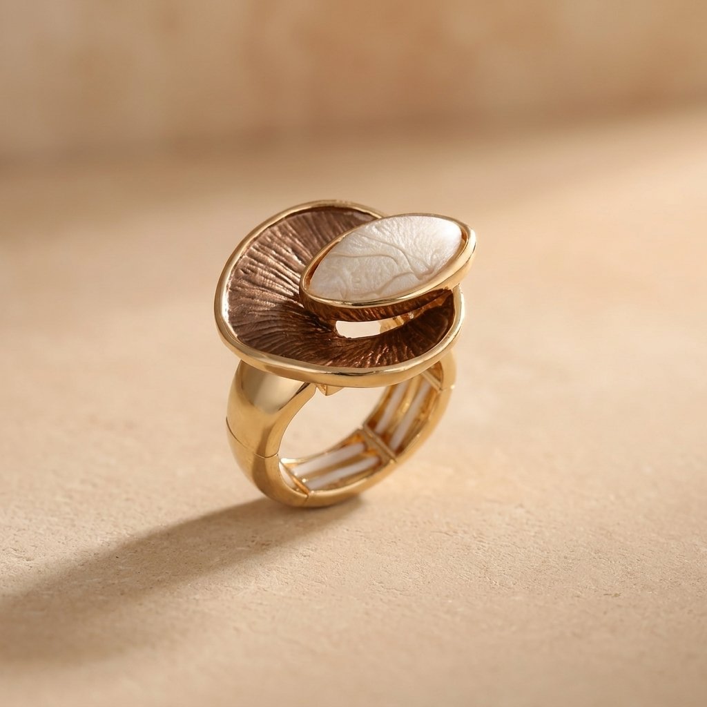 Vintage Gold Enamel Leaf Oval Ring