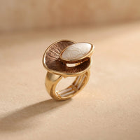 Vintage Gold Enamel Leaf Oval Ring