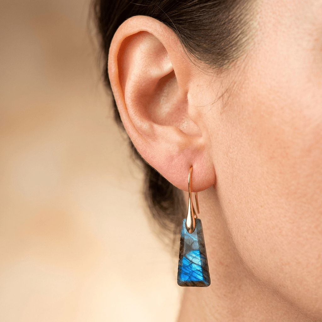 Natural Labradorite Gold Hook Earrings