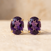 Amethyst Gold Oval Stud Earrings