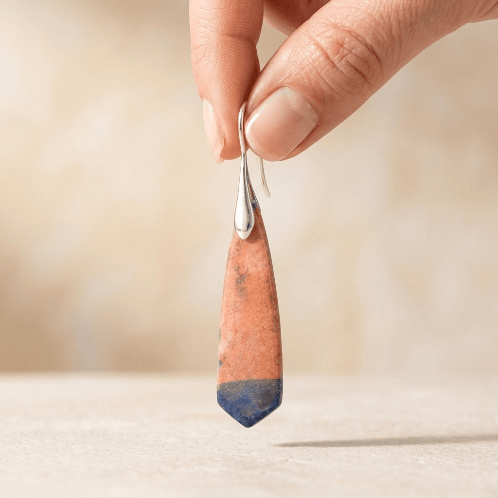 Terracotta Blue Jasper Stone Dangle Earrings