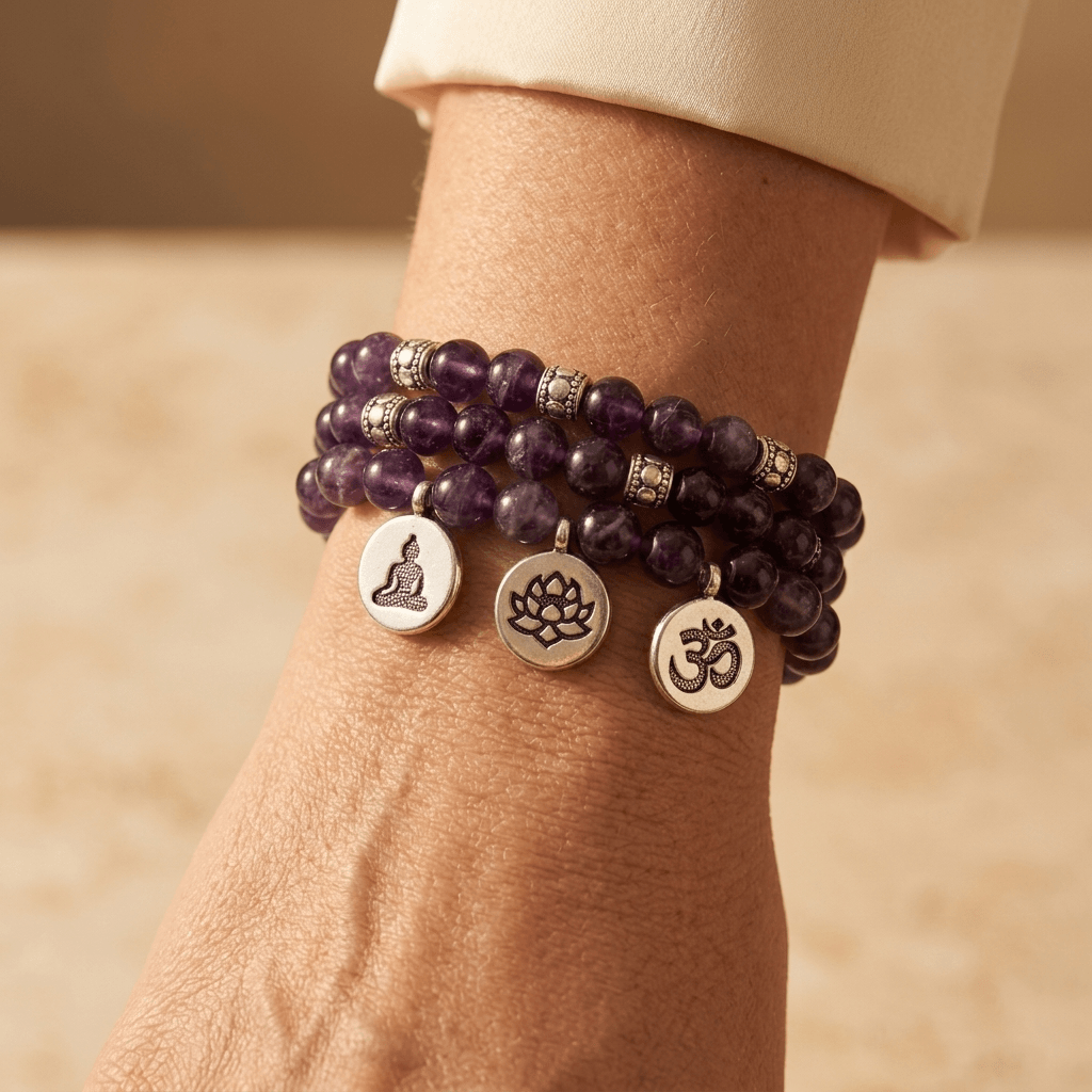 Spiritual Amethyst Purple Beaded Stretch Bracelet