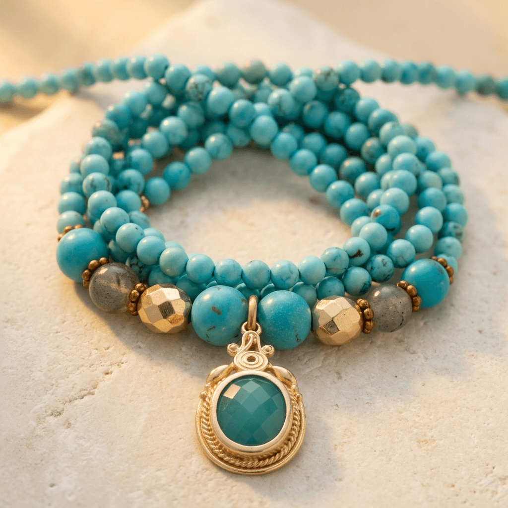Turquoise Gold Beaded Pendant Necklace