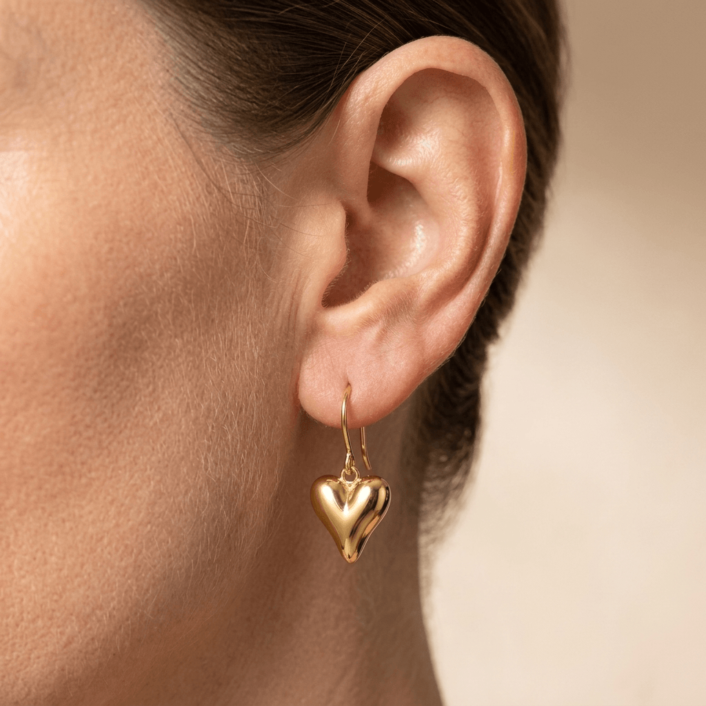 Gold Puffy Heart Stud Earrings