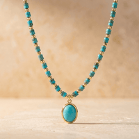 Turquoise Gold Beaded Oval Pendant Necklace