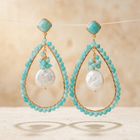 Turquoise Amazonite Gold Teardrop Pearl Earrings