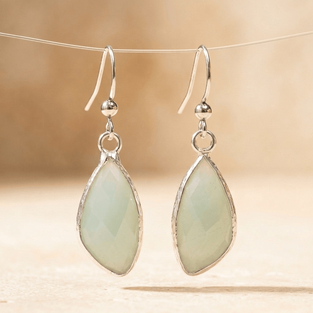 Natural Amazonite Silver Teardrop Drop Earrings
