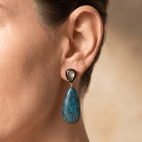 Blue Apatite Shell Pearl Gold Drop Earrings