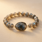 Blue Labradorite Gold Oval Beaded Bracelet