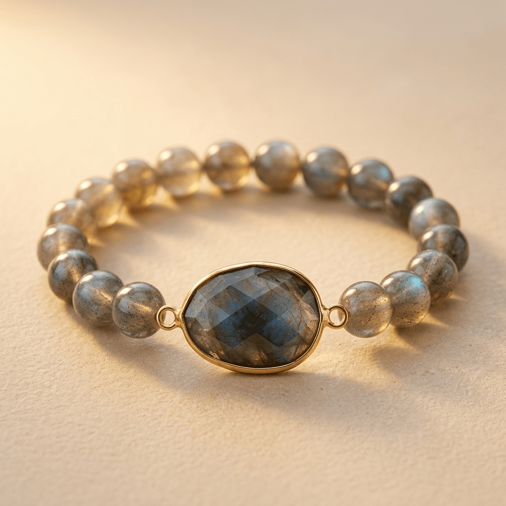 Blue Labradorite Gold Oval Beaded Bracelet