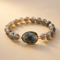 Blue Labradorite Gold Oval Beaded Bracelet
