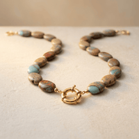 Natural Jasper Gold Oval Bead Necklace