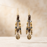 Natural Labradorite Gold Teardrop Dangle Earrings