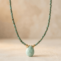 Green Jade Beaded Teardrop Pendant Necklace