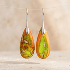 Orange Jasper Silver Teardrop Earrings