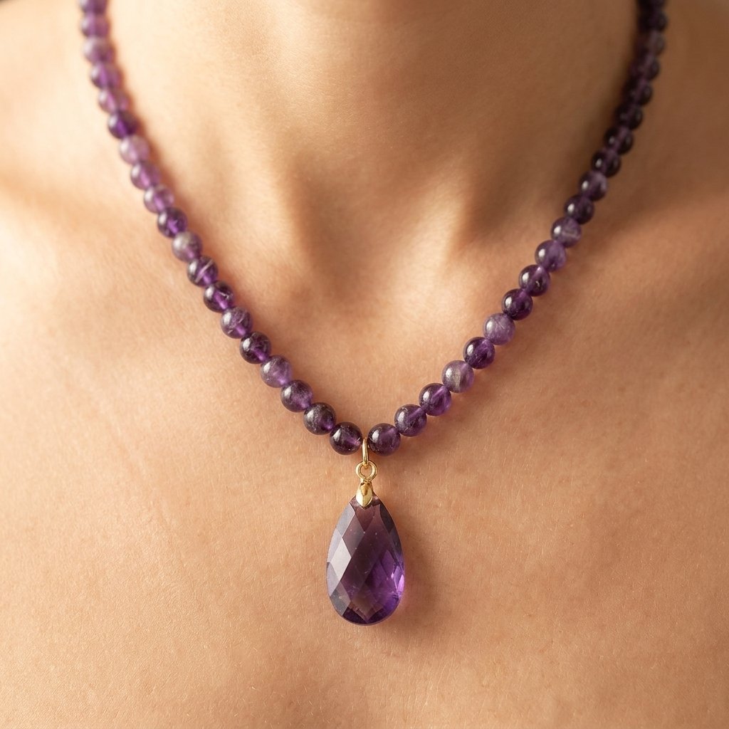 Boho Gold Amethyst Teardrop Necklace