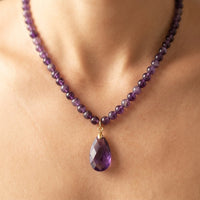 Boho Gold Amethyst Teardrop Necklace