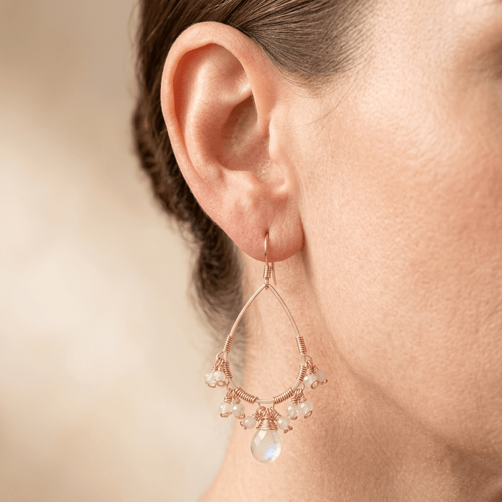 Rose Quartz Gold Teardrop Chandelier Earrings