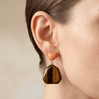 Tiger Eye Peach Stone Gold Drop Earrings