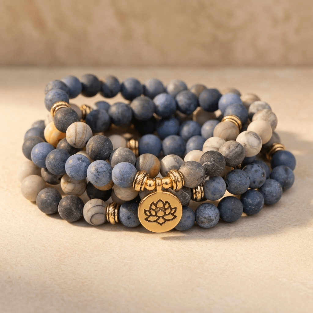 Natural Picasso Jasper Blue Stone Mala Bracelet