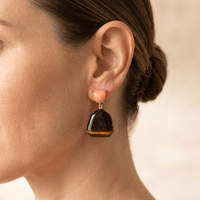 Tiger Eye Peach Stone Gold Drop Earrings