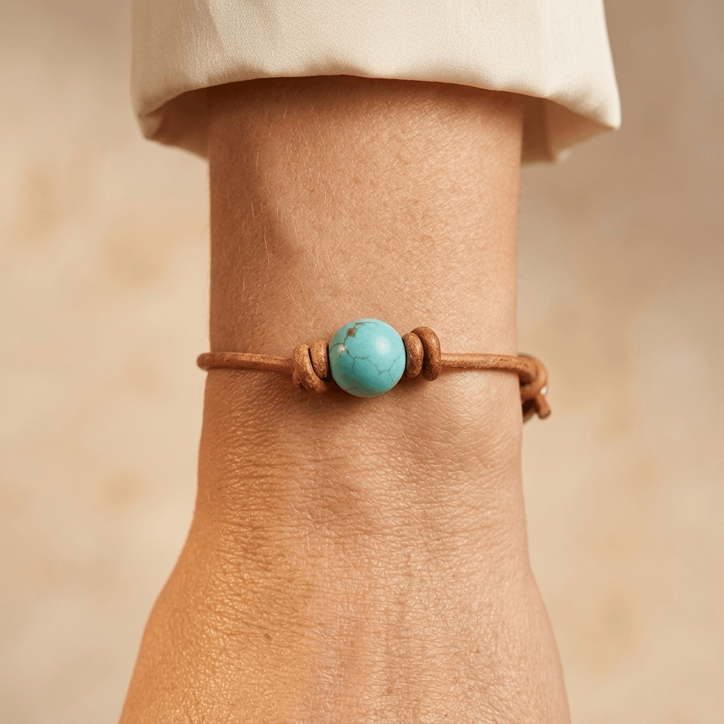 Turquoise Leather Adjustable Bead Bracelet