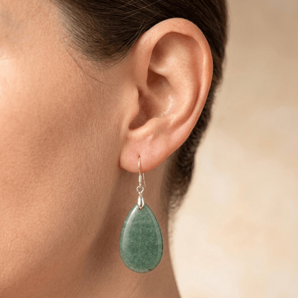 Natural Green Aventurine Silver Teardrop Earrings