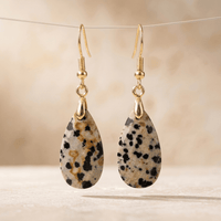 Natural Dalmatian Jasper Gold Drop Earrings