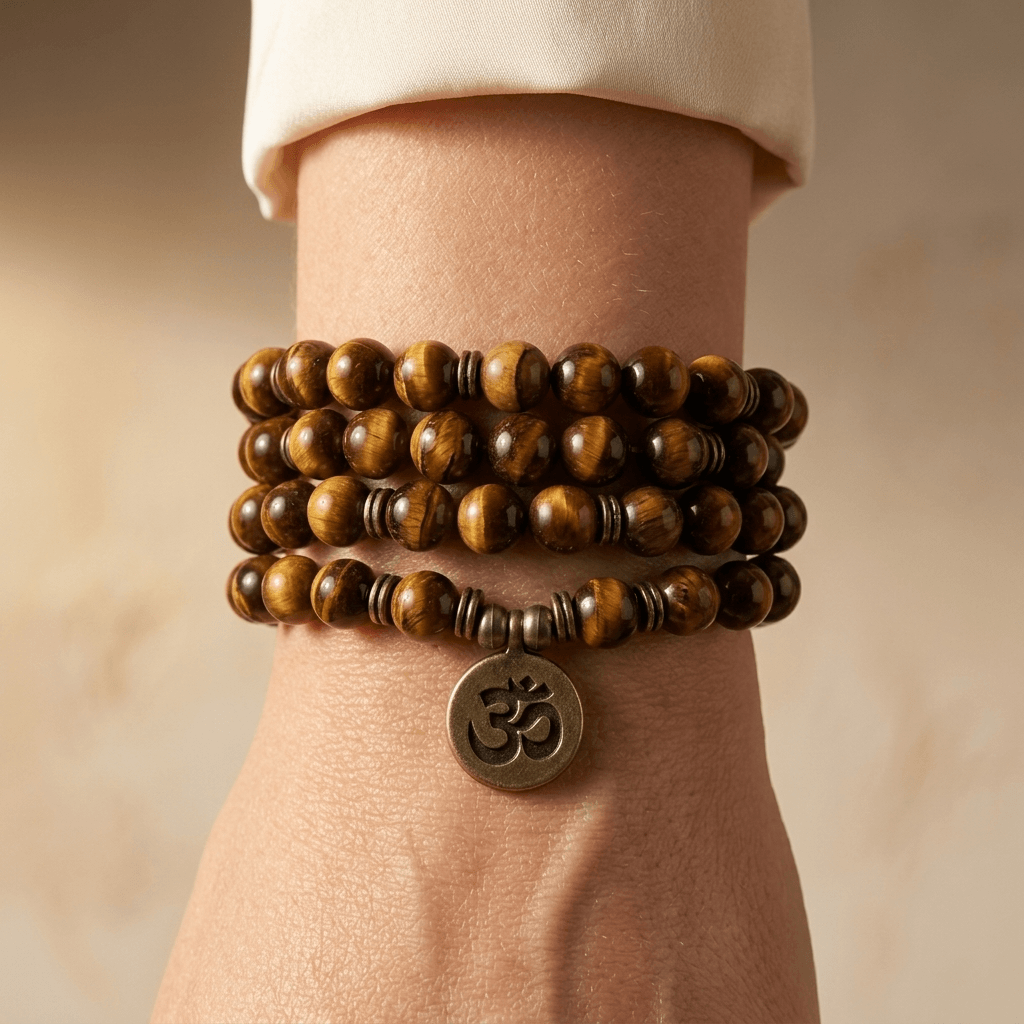 Natural Tiger Eye Stone Mala Beads Bracelet