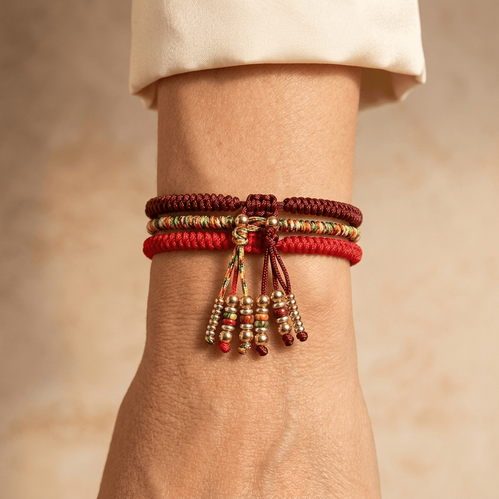 Tibetan Buddhist Gold Beaded Cord Bracelet