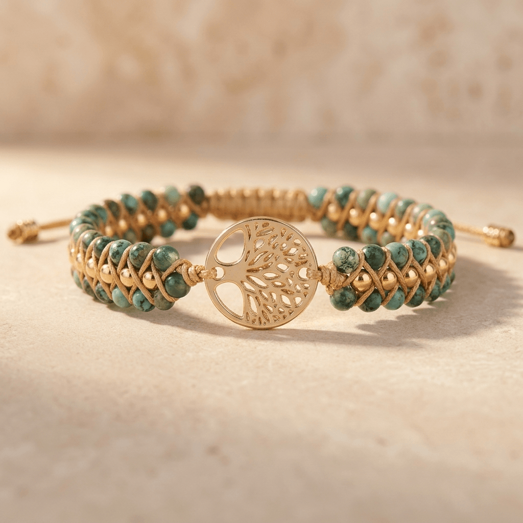 Natural African Turquoise Gold Tree Of Life Bracelet
