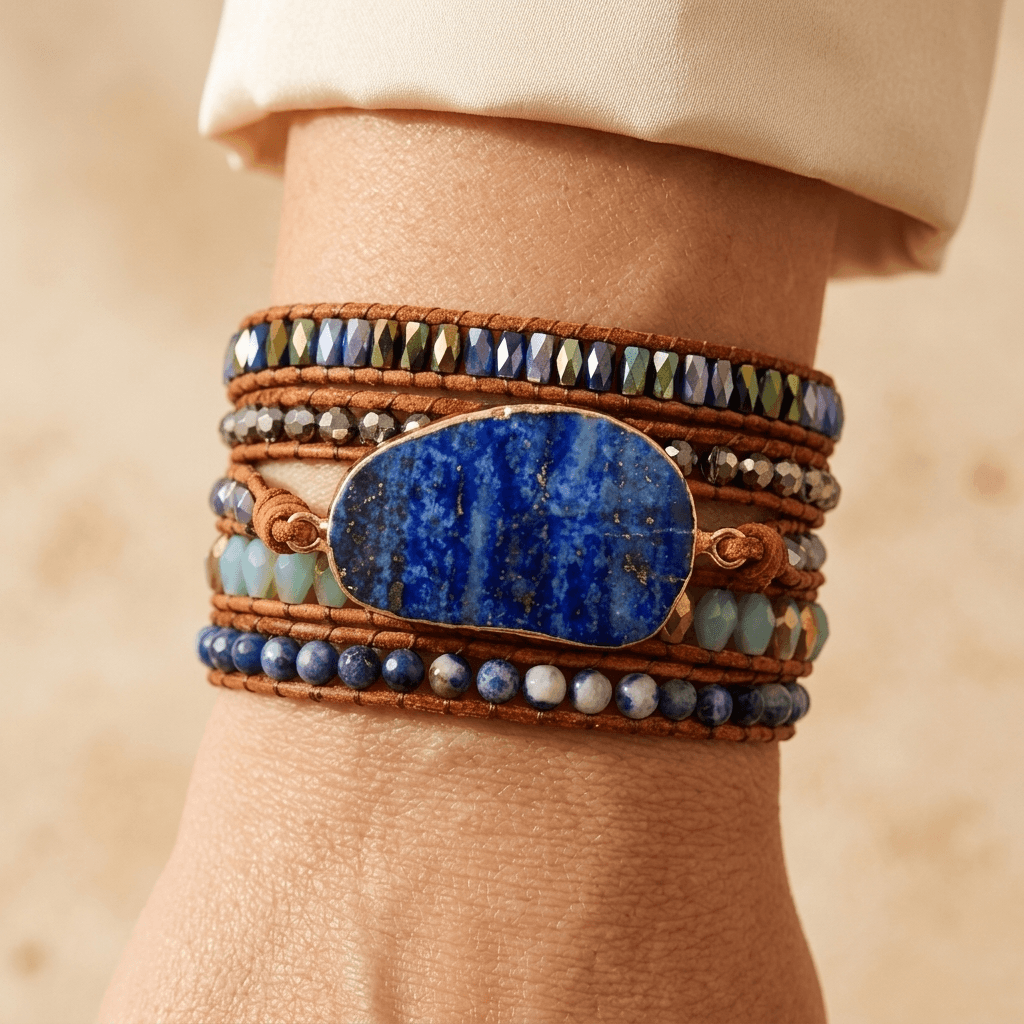 Natural Lapis Lazuli Leather Wrap Bracelet