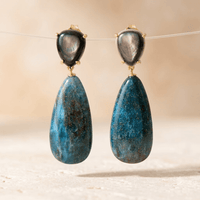 Blue Apatite Shell Pearl Gold Drop Earrings