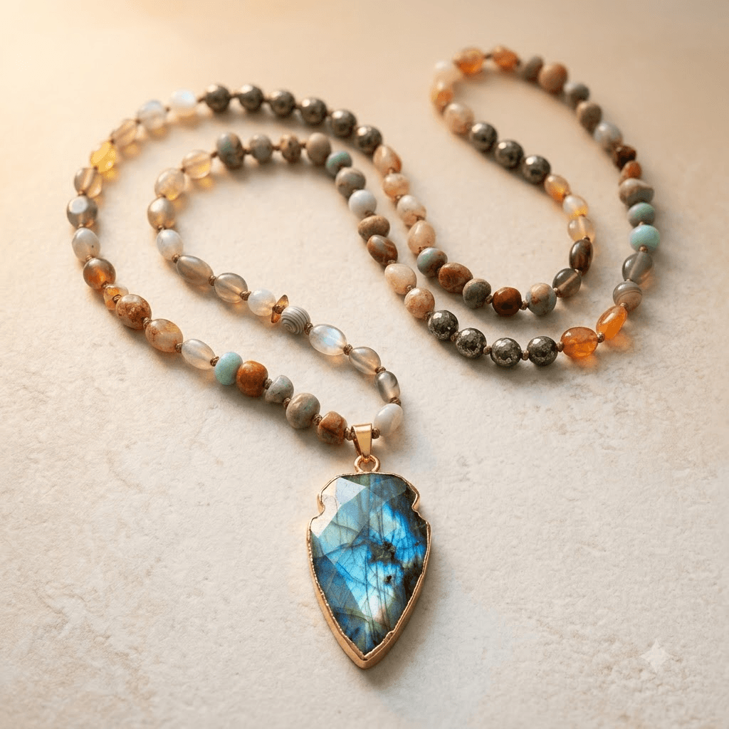 Handmade Labradorite Arrowhead Gold Pendant Necklace