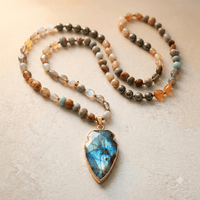 Handmade Labradorite Arrowhead Gold Pendant Necklace