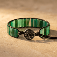 Green Onyx Tube Beads Leather Wrap Bracelet