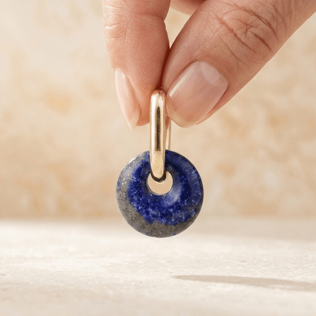 Natural Lapis Lazuli Gold Hoop Earrings